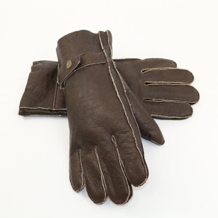 Gants en peau de mouton fourrés intérieur extérieur cuir marron