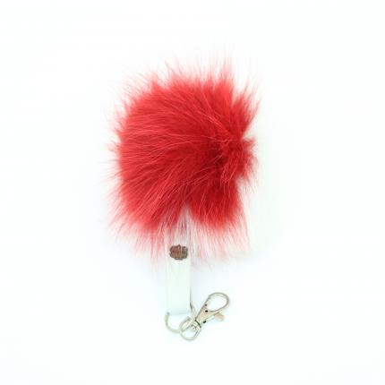 Gros pompon porte clé en fourrure de renard naturelle rouge et blanc