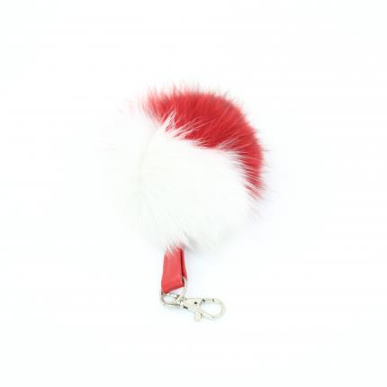 Gros pompon porte clé en fourrure de renard naturelle rouge et blanc