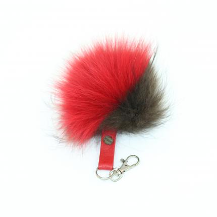 Gros pompon porte clé en fourrure de renard naturelle rouge et marron