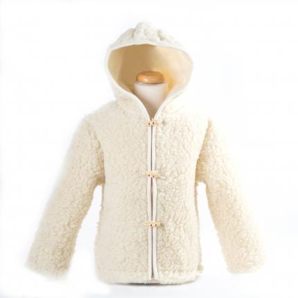 gilet en laine de mouton avec capuche mixte enfant intérieur laine naturelle de mouton blanche