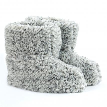 Chaussons chiné gris  laine naturelle de mouton bottine chaude fourré
