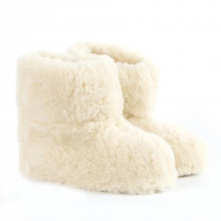 Chaussons blanc écru en laine naturelle de mouton bottine chaude fourré