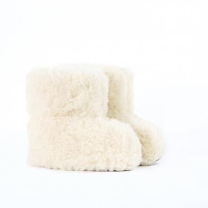 Chaussons blanc écru en laine naturelle de mouton bottine chaude fourré en laine
