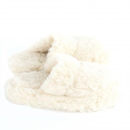 Chaussons écru blanc mules savate pantoufles laine naturelle de mouton chaude fourré  laine