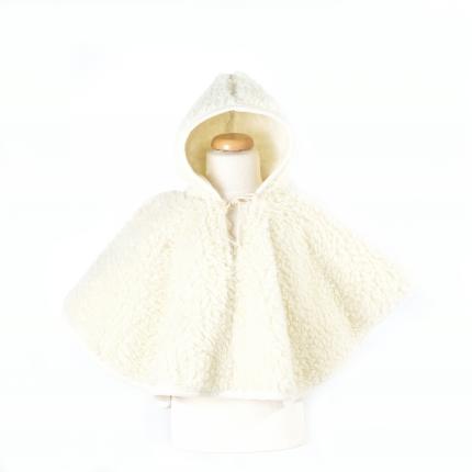 Poncho enfant en laine naturelle de mouton écru blanc beige intérieur doublé laine