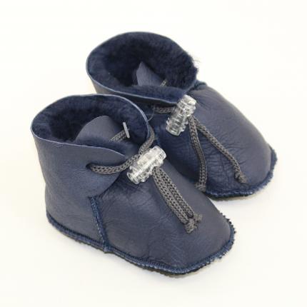 Chaussons bébé 0 6 MOIS en peau d agneau cuir lisse mouton et fourrure laine naturelle douce chaude fermeture bouton pressoir ré