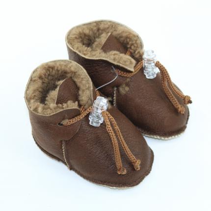 Chaussons bébé 0 6 MOIS en peau d agneau cuir lisse mouton et fourrure laine naturelle douce chaude fermeture bouton pressoir ré