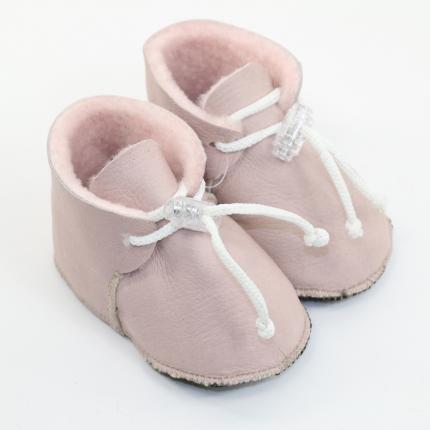 Chaussons bébé 6 12 MOIS en peau d agneau cuir lisse mouton et fourrure laine naturelle douce chaude fermeture bouton pressoir r